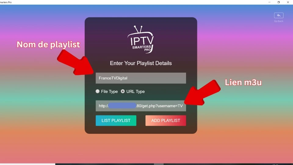 ajouter le playlist avec iptv m3u sur smarters pro