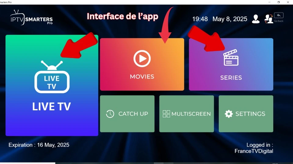interface iptv smarters pro