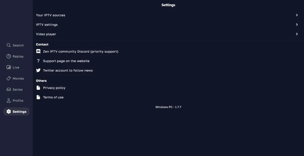 zen iptv Paramètres
